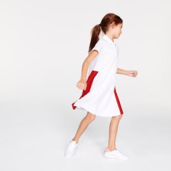 Lacoste Pleated Lightweight Cotton Piqué Polo Dress Dámské - Šaty Bílé / Červené | CZ-GoFBjj